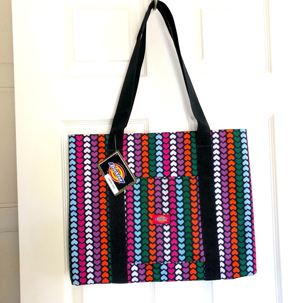 Dickies lightweight tote bag multi color hearts front pocket